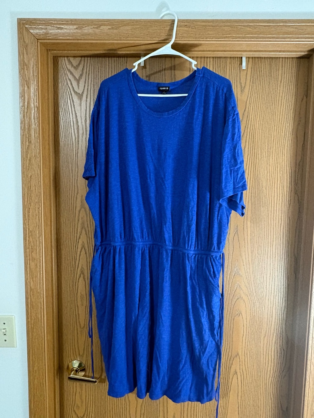 Plus-size Royal Blue Tee Dress with Drawstring Waist